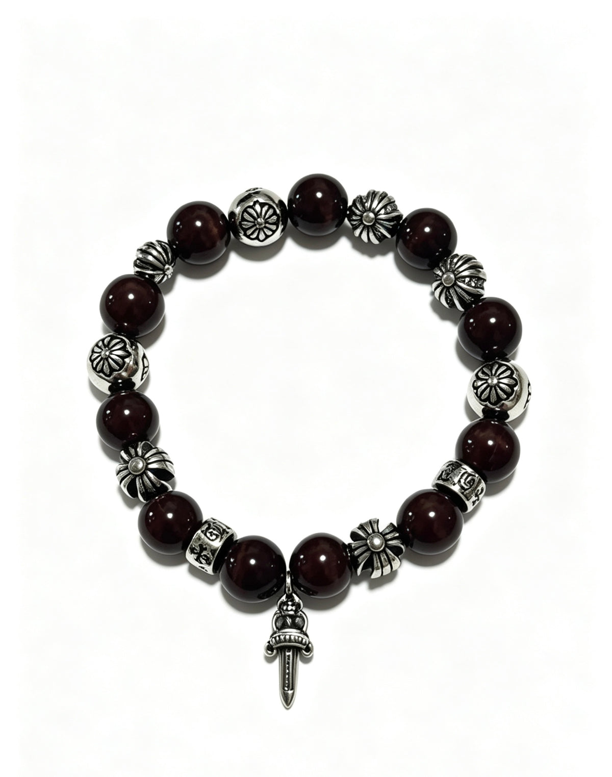Cross Statement Bracelet in Antique Silver-Tone – Agate Detail detail view