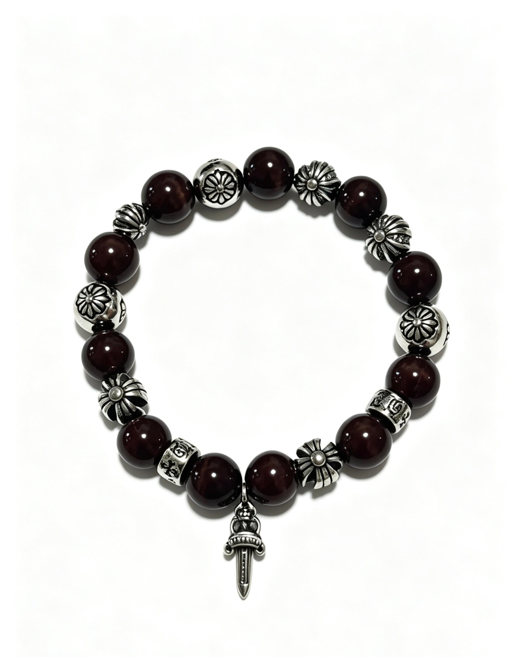 Cross Statement Bracelet in Antique Silver-Tone – Agate Detail detail view