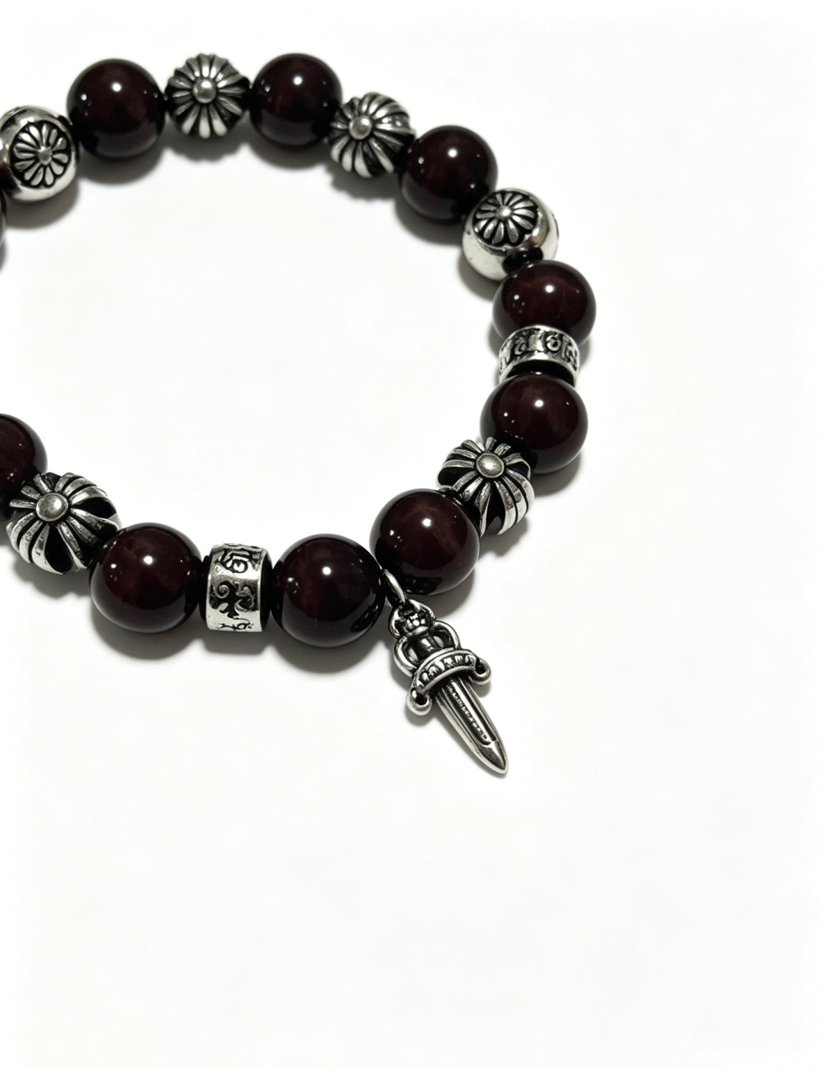 Cross Statement Bracelet in Antique Silver-Tone – Agate Detail side detail