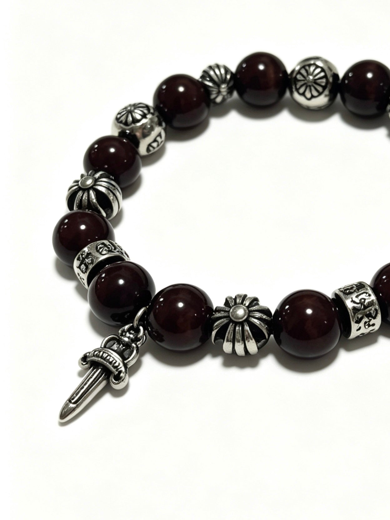 Cross Statement Bracelet in Antique Silver-Tone – Agate Detail close-up detail