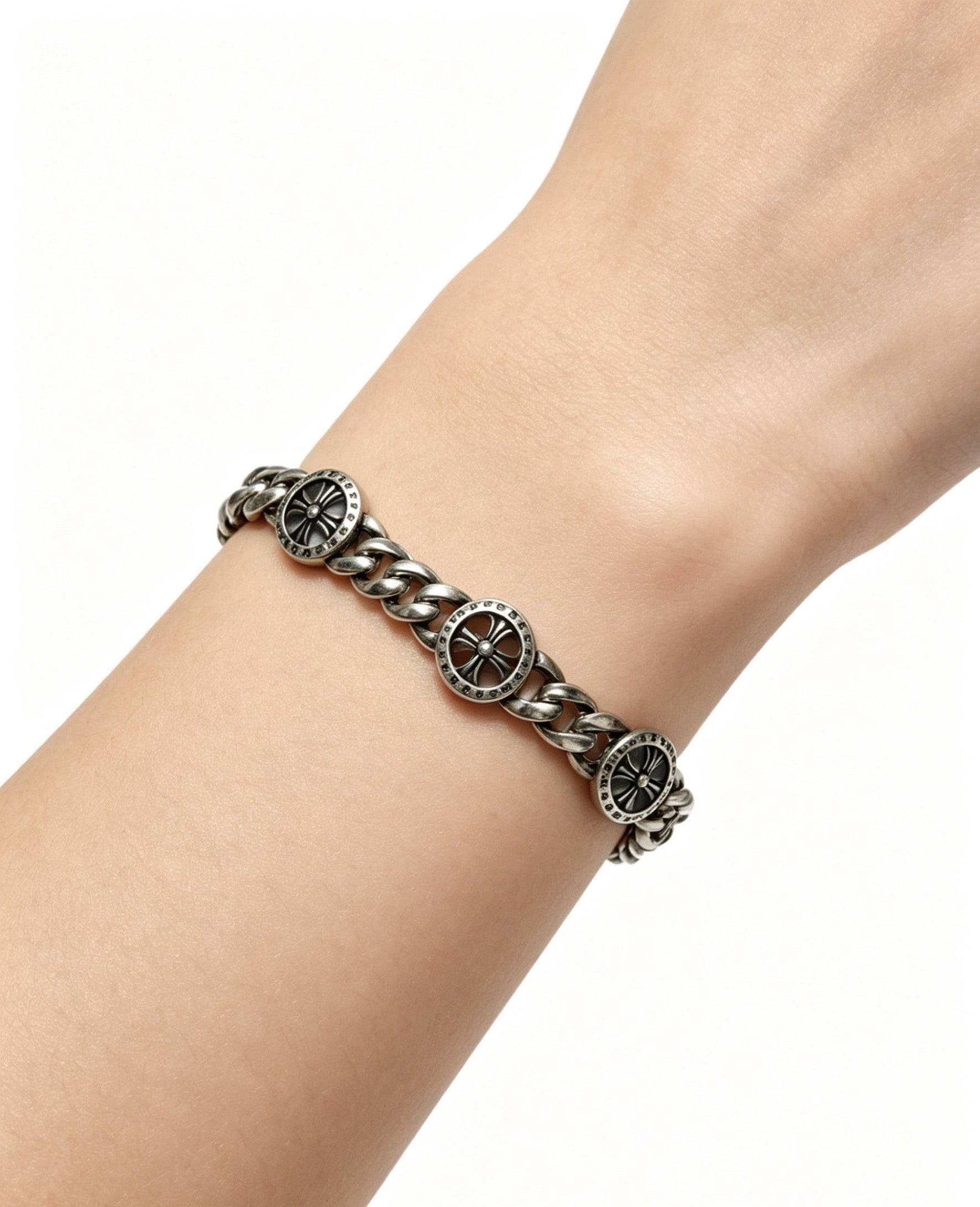 Signature Emblem Bracelet in Polished Metal-Tone – Design 002 front product view