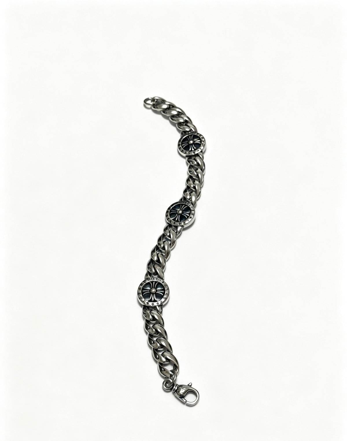 Cross Cuban-Link Bracelet in Antique Silver-Tone – Cuban Link – Design 02 styled product view