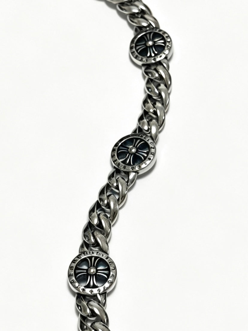 Cross Cuban-Link Bracelet in Antique Silver-Tone – Cuban Link – Design 02 front product view