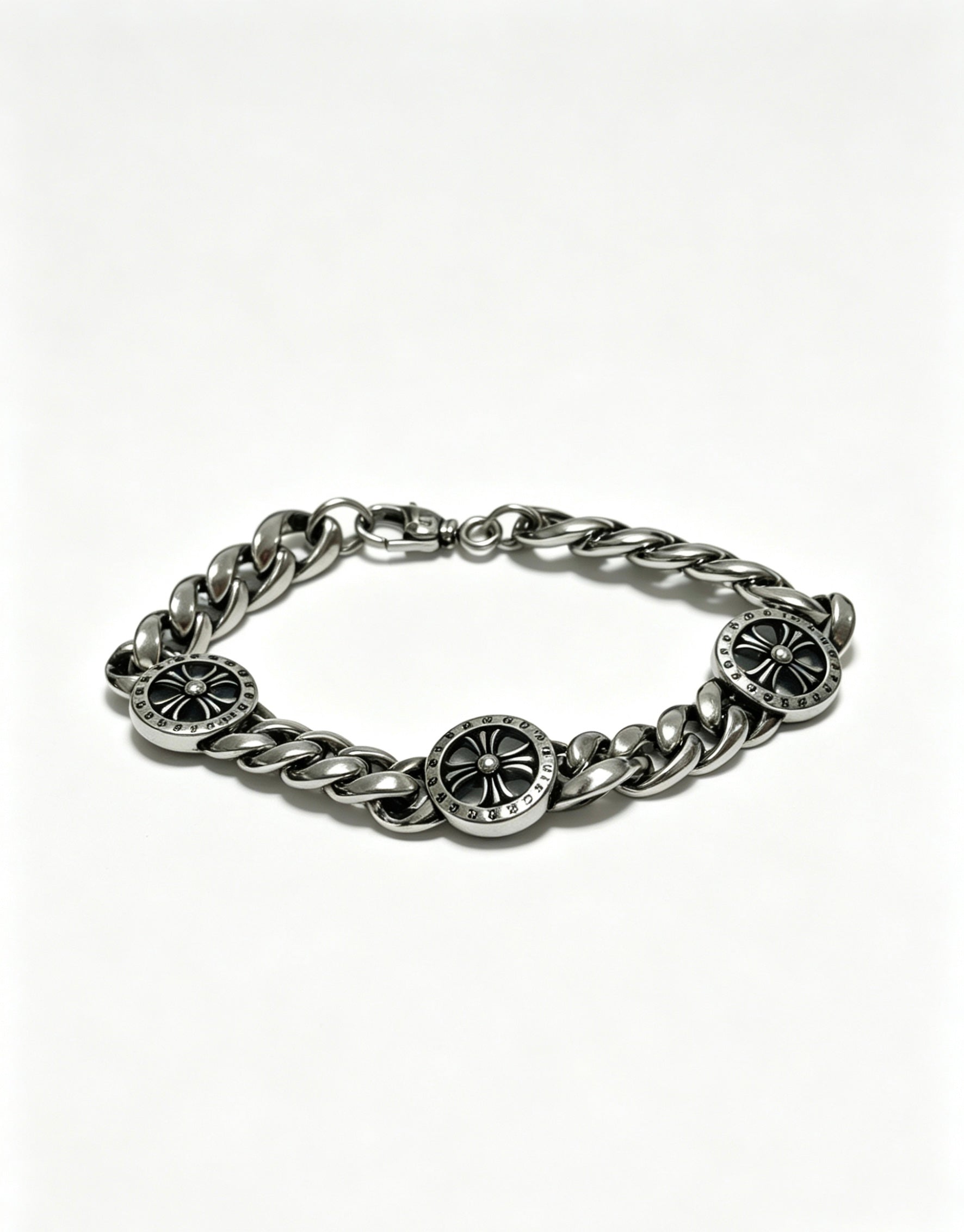 Cross Cuban-Link Bracelet in Antique Silver-Tone – Cuban Link – Design 02 main product view