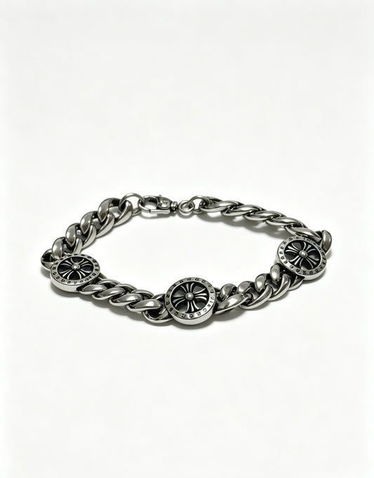 Cross Cuban-Link Bracelet in Antique Silver-Tone – Cuban Link – Design 02 main product view