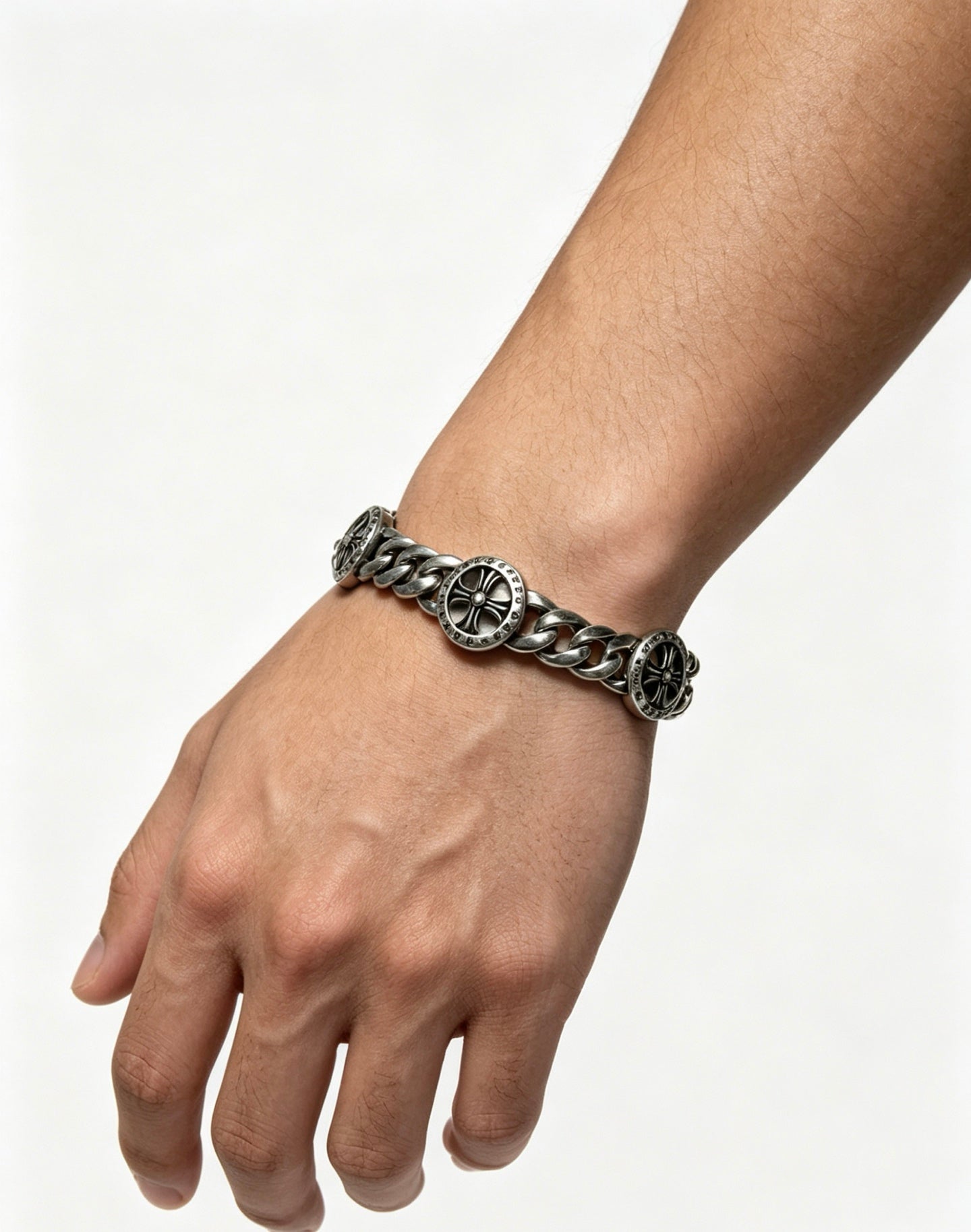 Signature Emblem Bracelet in Polished Metal-Tone – Design 002 side detail