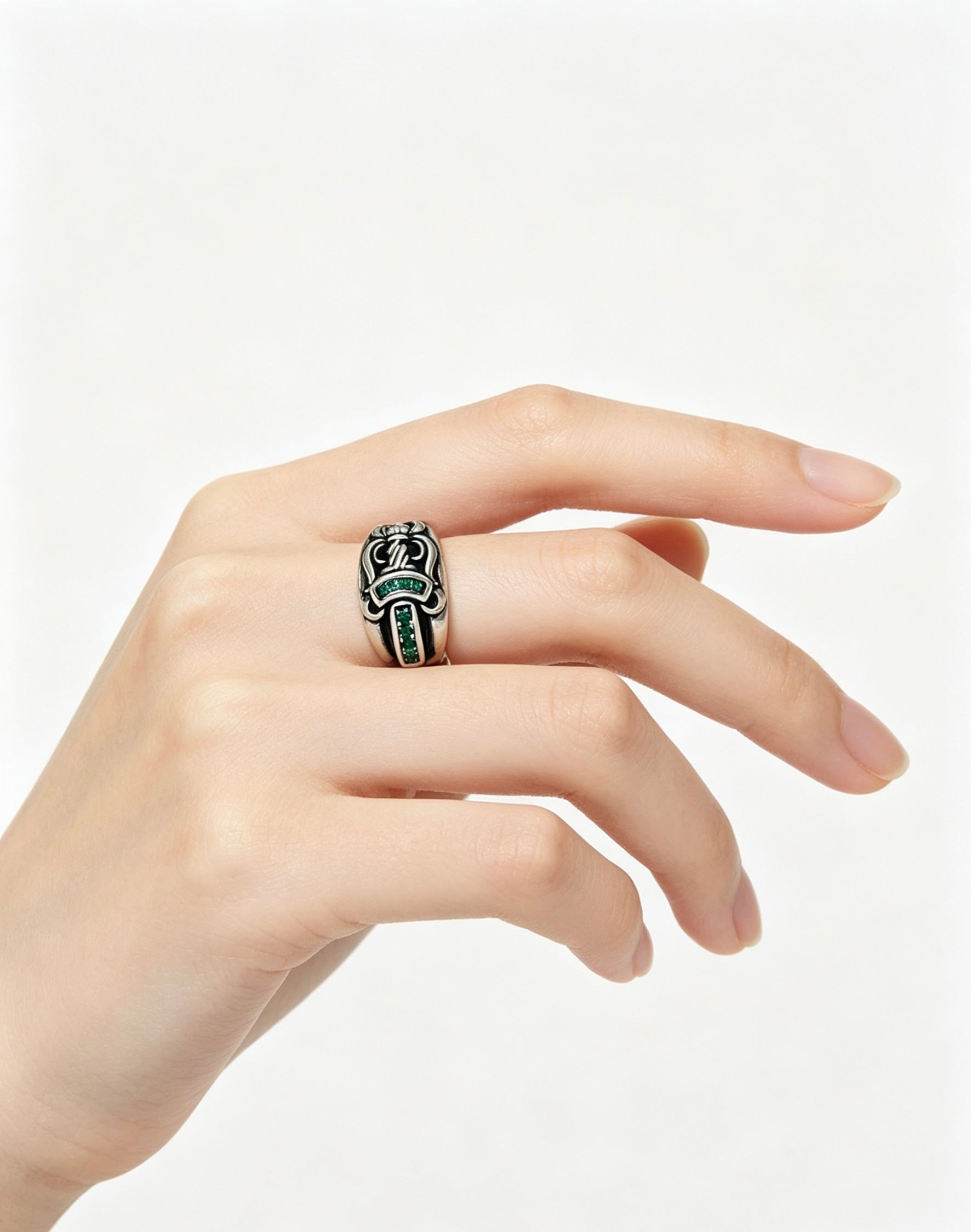 Signature Emblem Statement Ring in Polished Metal-Tone – Design 008 detail view