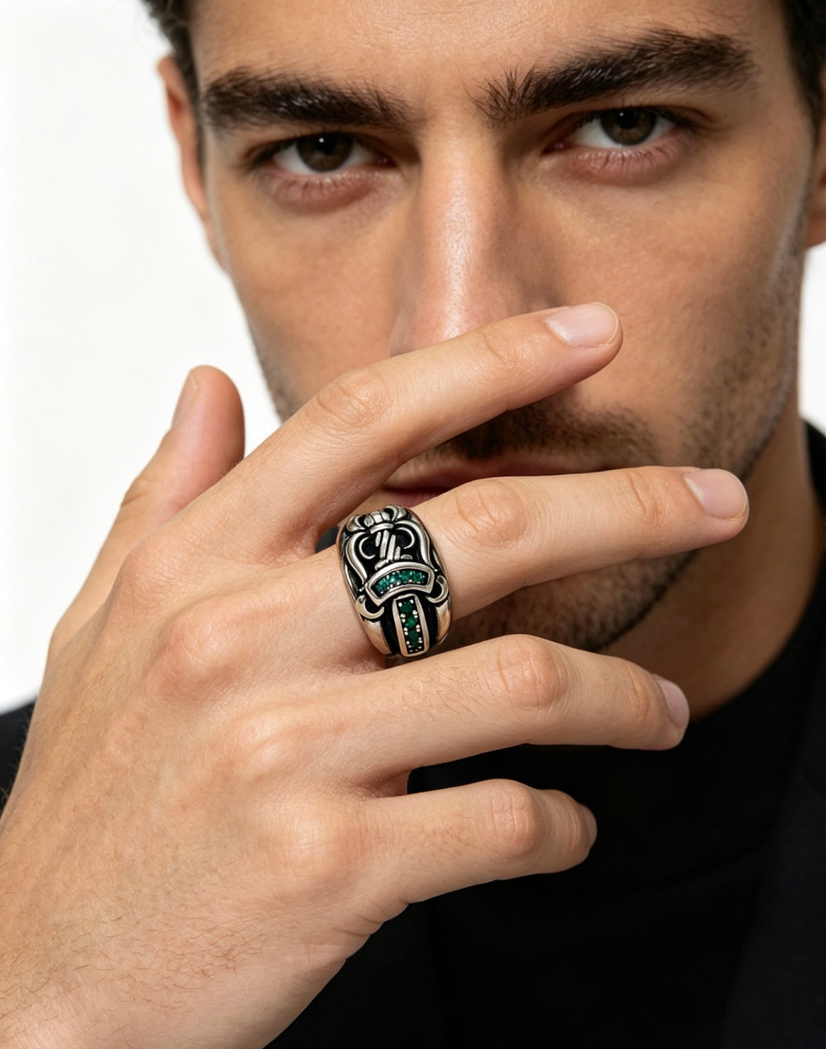 Signature Emblem Statement Ring in Polished Metal-Tone – Design 008 main product view