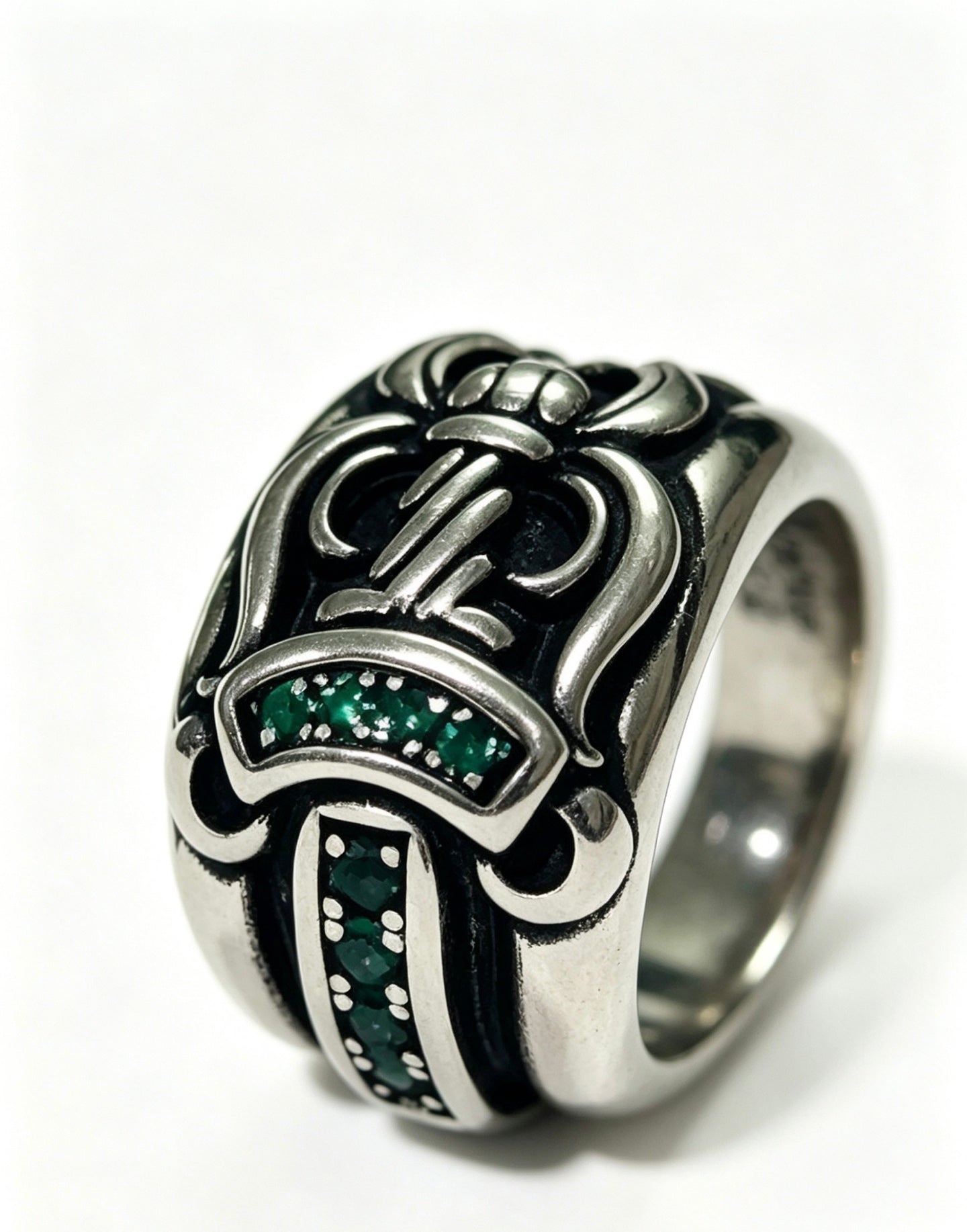 Signature Emblem Statement Ring in Polished Metal-Tone – Design 008 close-up detail
