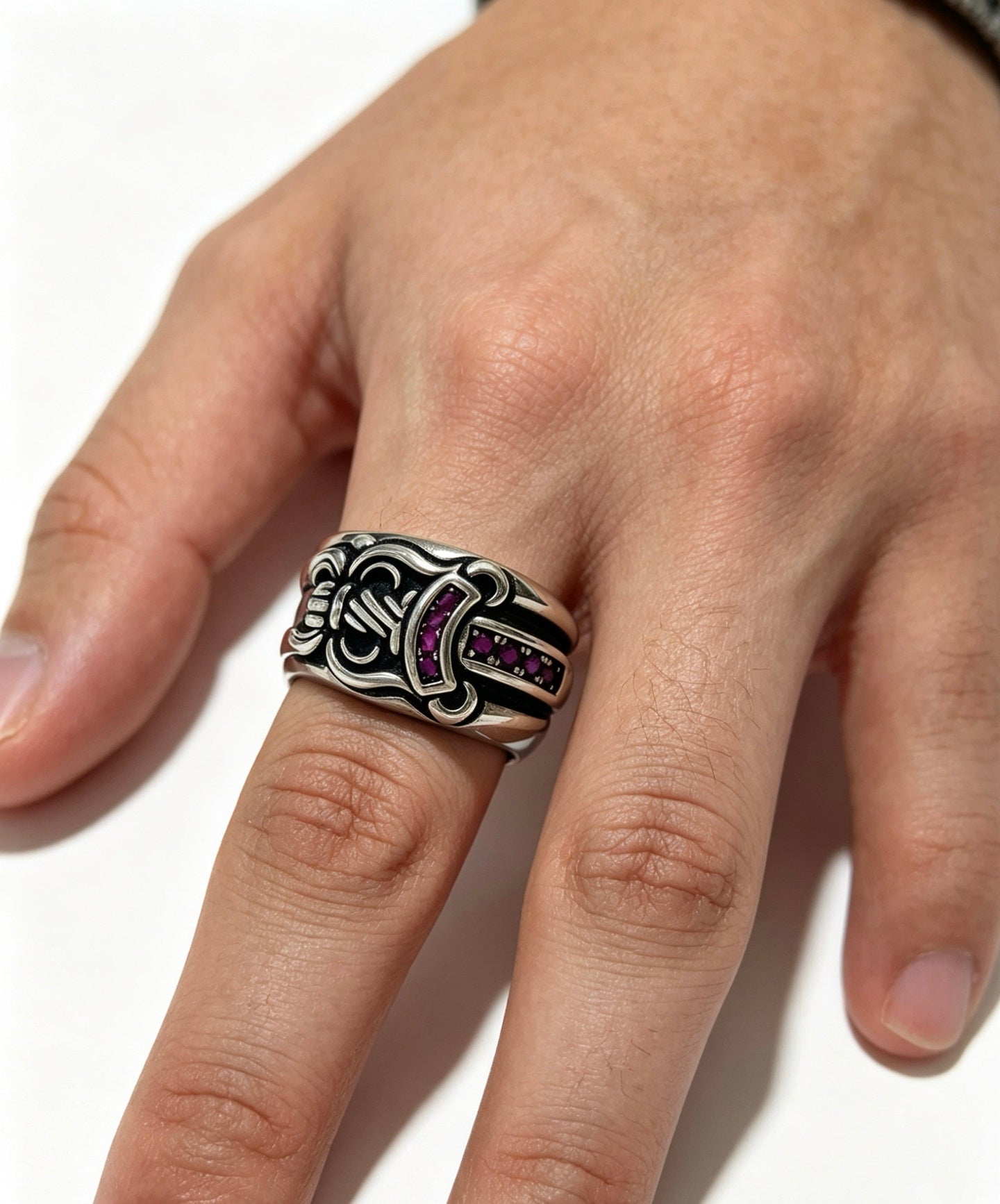 Signature Emblem Statement Ring in Polished Metal-Tone – Design 007 side detail