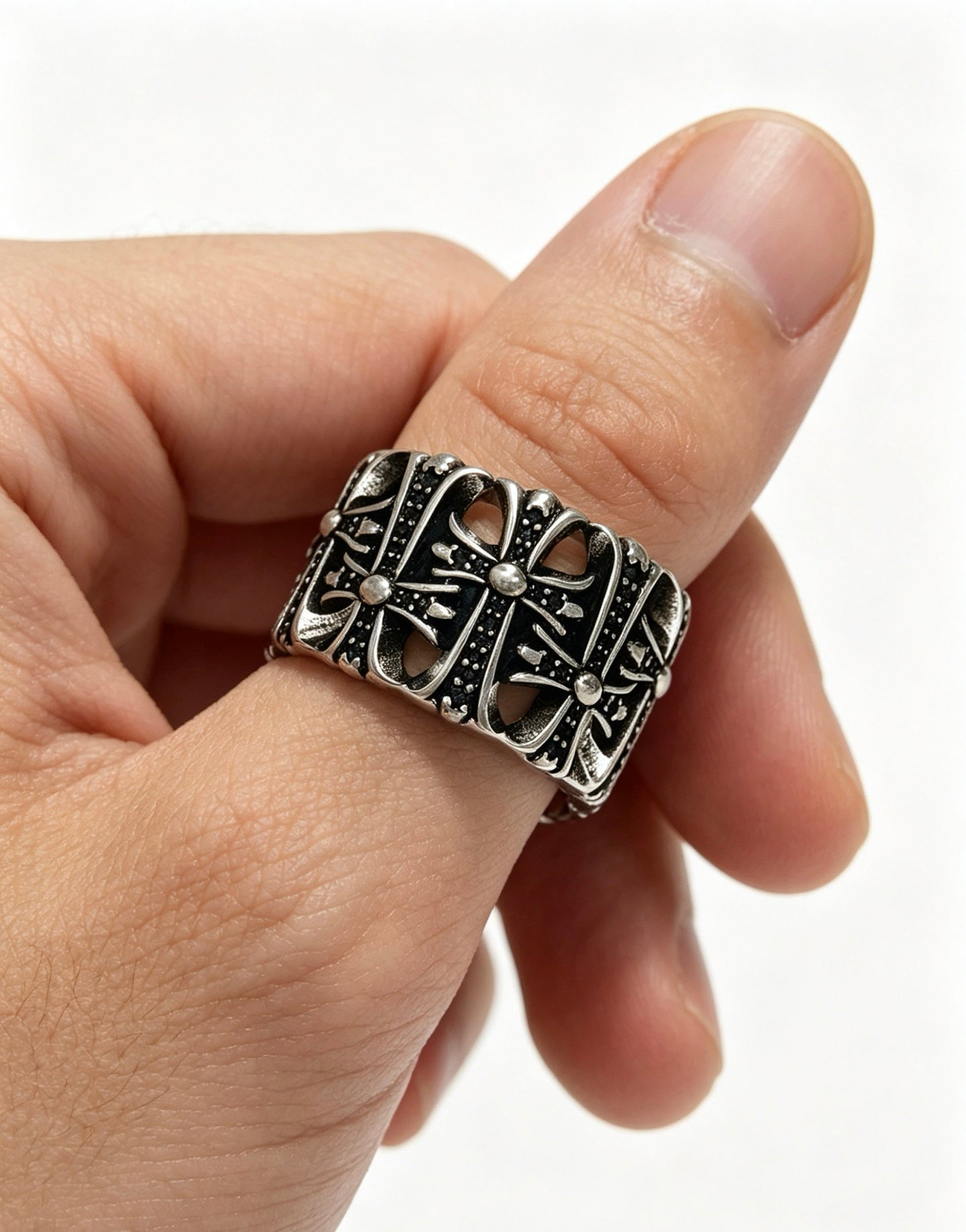 Signature Emblem Statement Ring in Polished Metal-Tone – Design 006 front product view