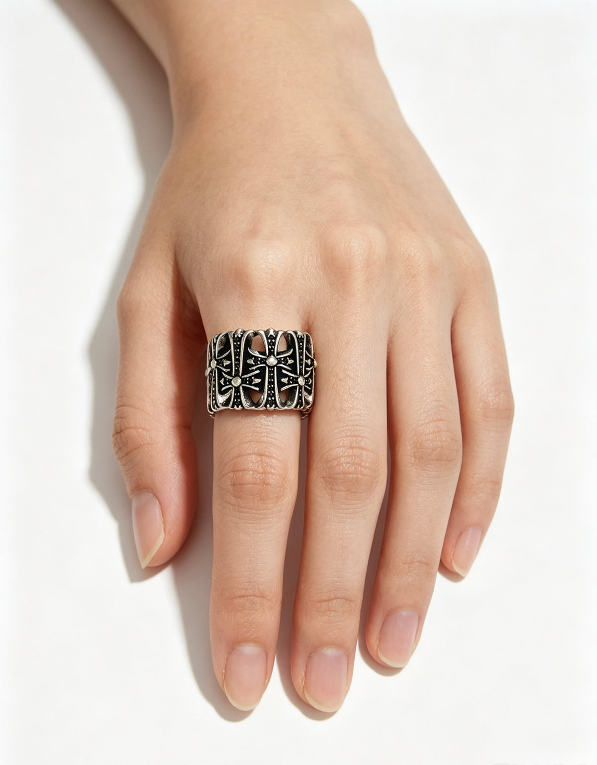Signature Emblem Statement Ring in Polished Metal-Tone – Design 006 detail view