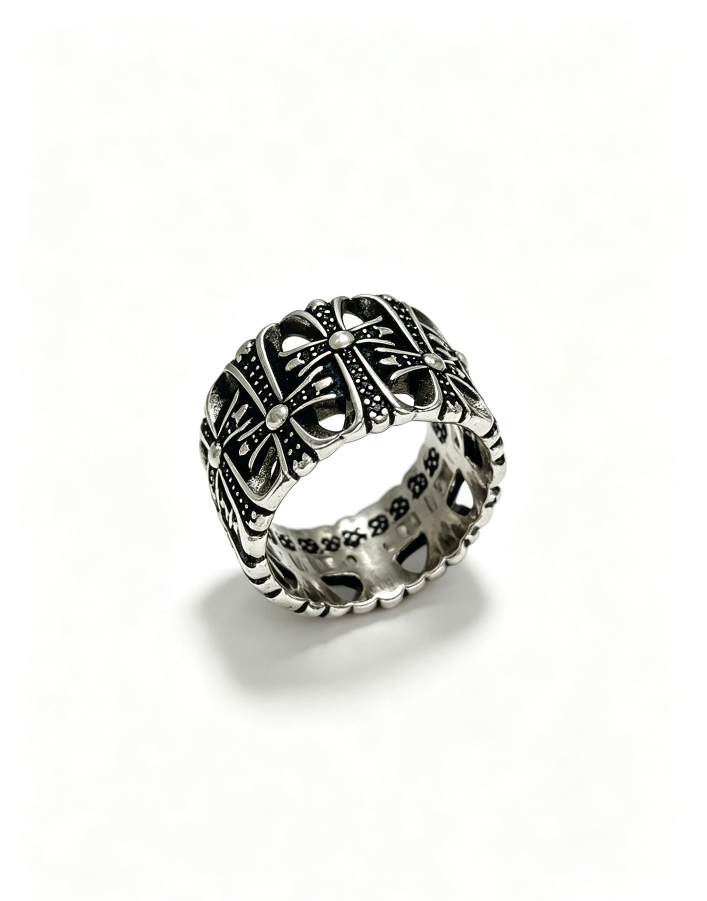 Signature Emblem Statement Ring in Polished Metal-Tone – Design 006 close-up detail