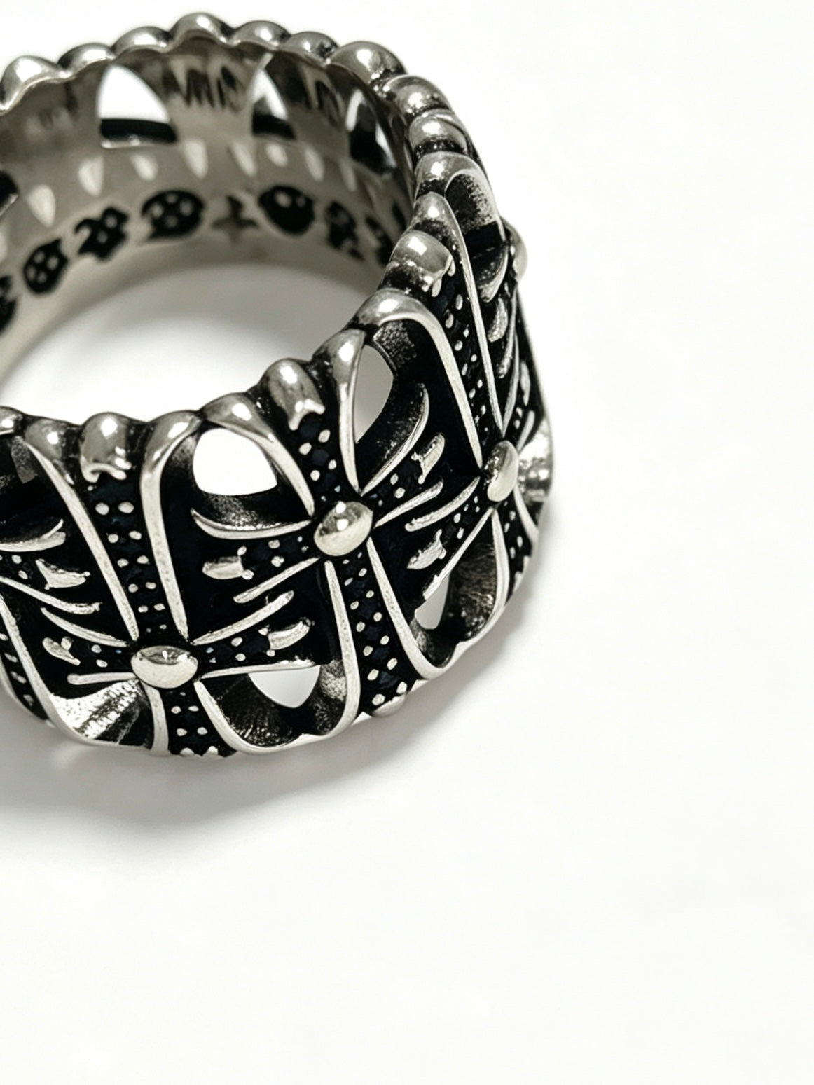 Signature Emblem Statement Ring in Polished Metal-Tone – Design 006 side detail