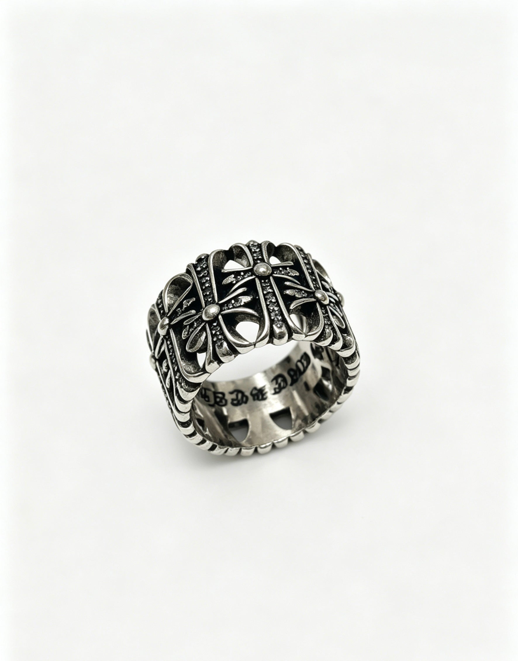 Signature Emblem Statement Ring in Polished Metal-Tone – Design 005 detail view