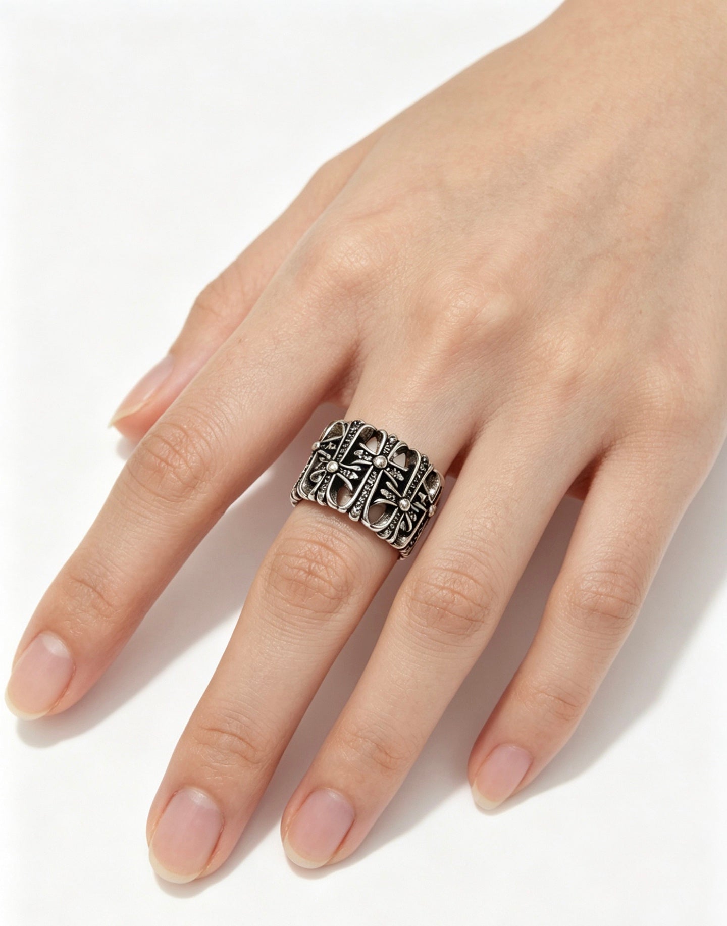 Signature Emblem Statement Ring in Polished Metal-Tone – Design 005 detail view