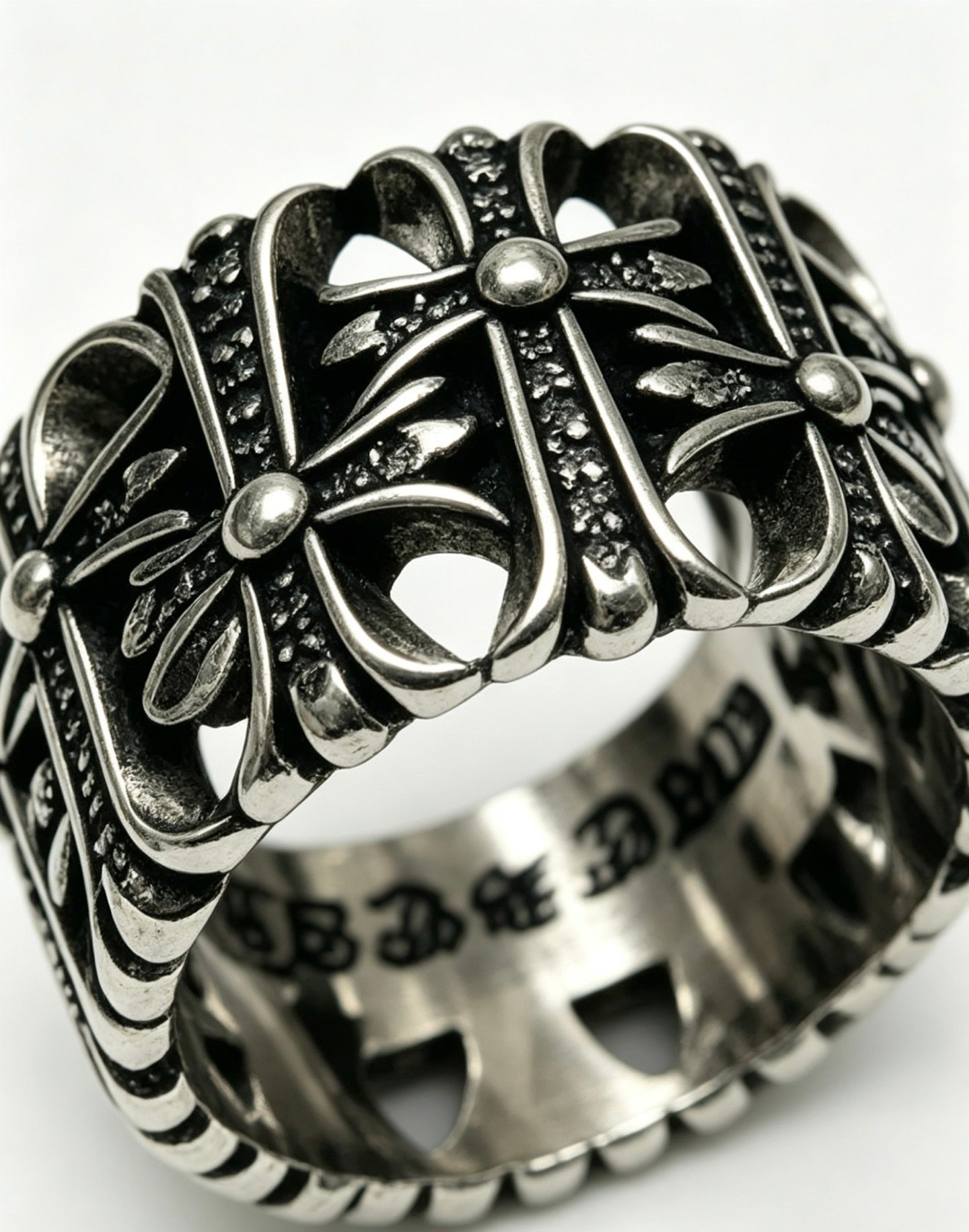 Signature Emblem Statement Ring in Polished Metal-Tone – Design 005 close-up detail