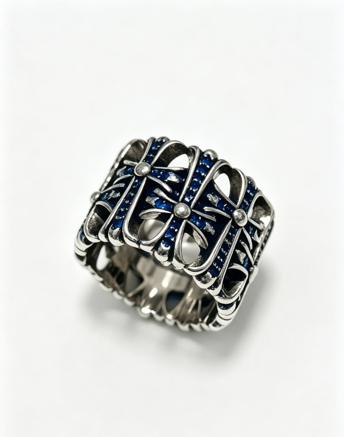 Signature Emblem Statement Ring in Polished Metal-Tone – Design 004 detail view