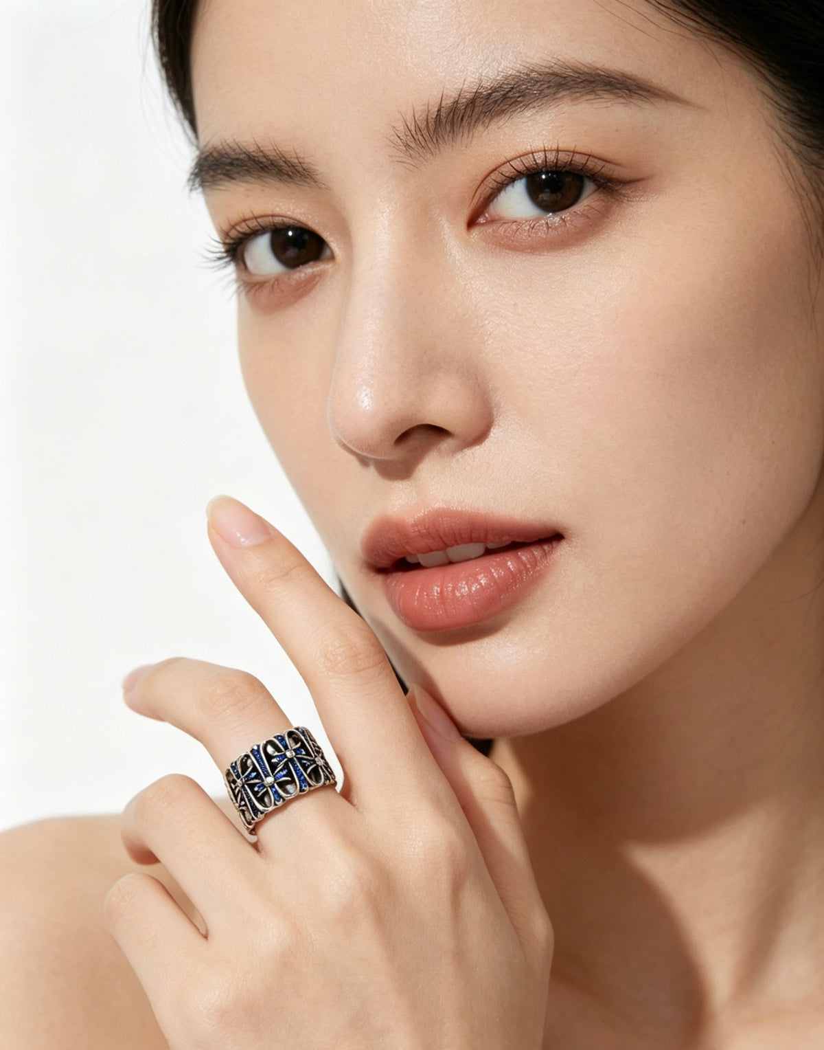 Signature Emblem Statement Ring in Polished Metal-Tone – Design 004 front product view