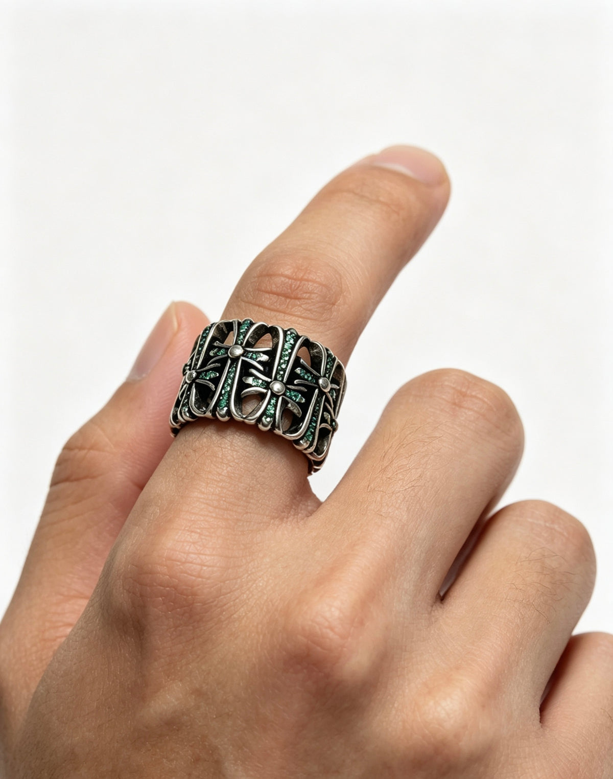 Signature Emblem Statement Ring in Polished Metal-Tone – Design 003 front product view