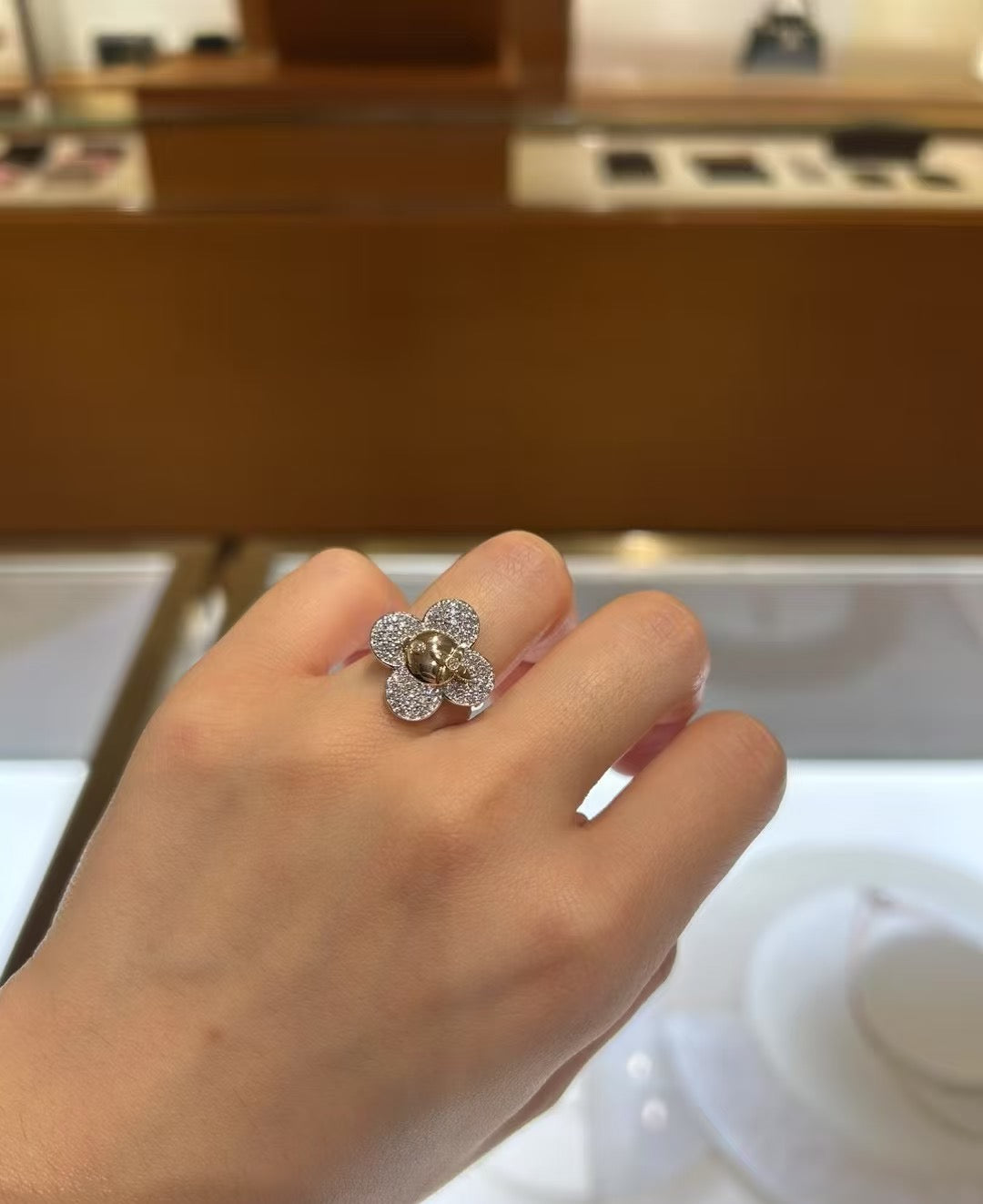 Sunflower Statement Ring in Polished Metal-Tone – Sunflower Detail front product view