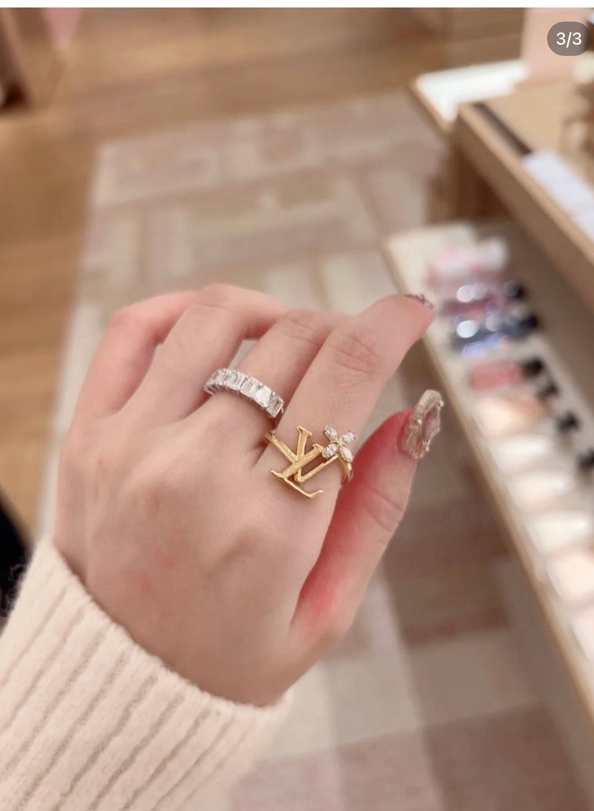 Letter Emblem Statement Ring in Polished Metal-Tone – Design 001 detail view
