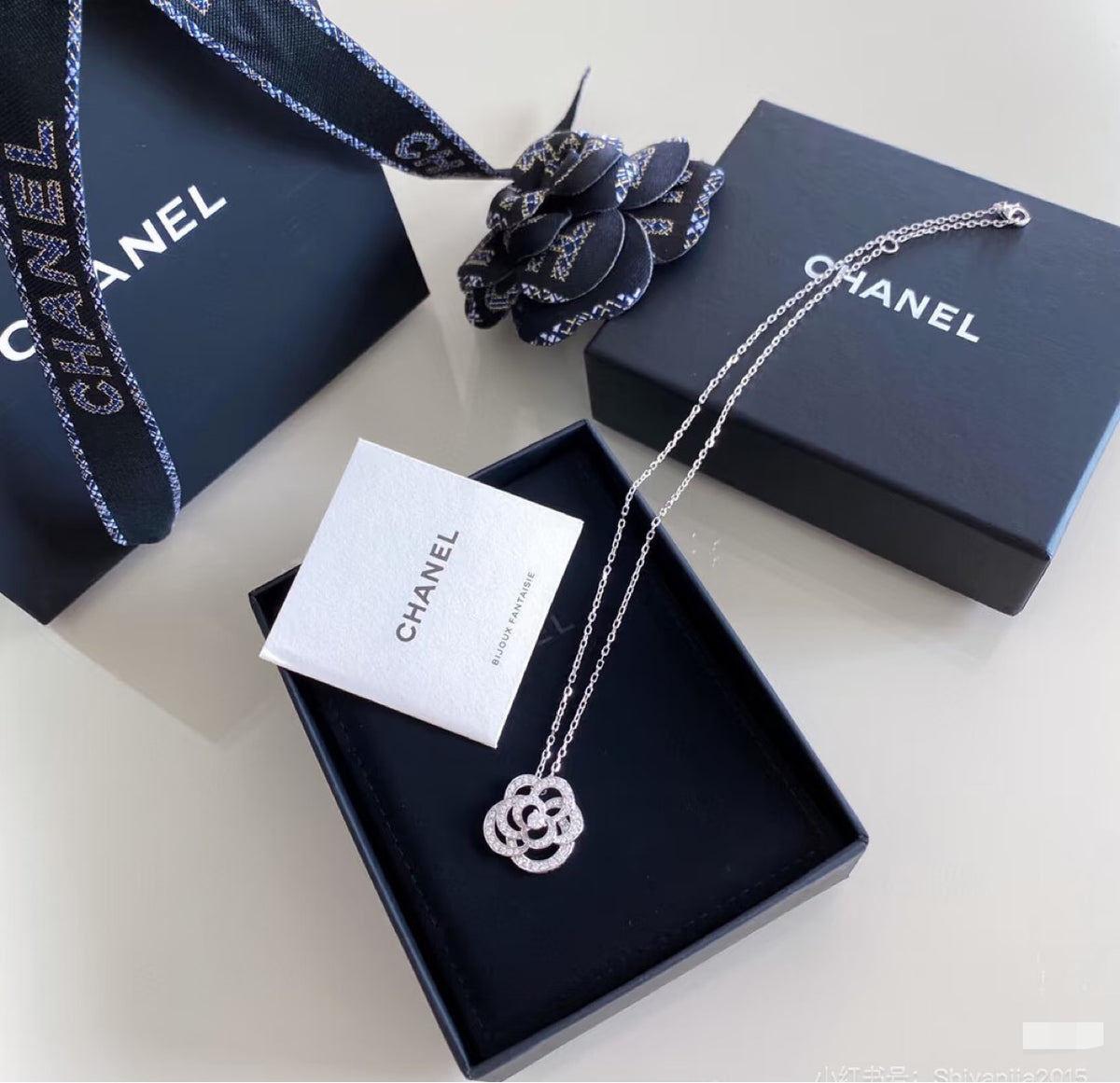 Camellia Pendant Necklace in Gold-Tone – Camellia Detail – Design 004 close-up detail