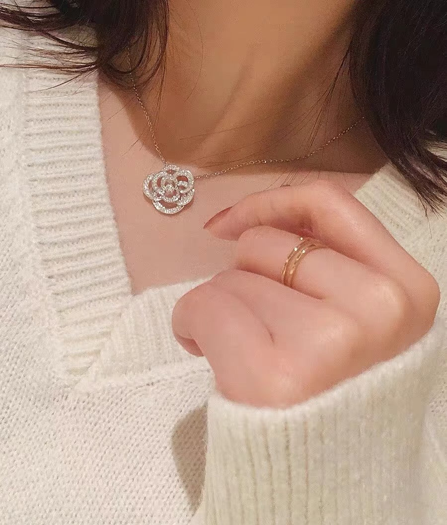 Camellia Pendant Necklace in Gold-Tone – Camellia Detail – Design 003 detail view