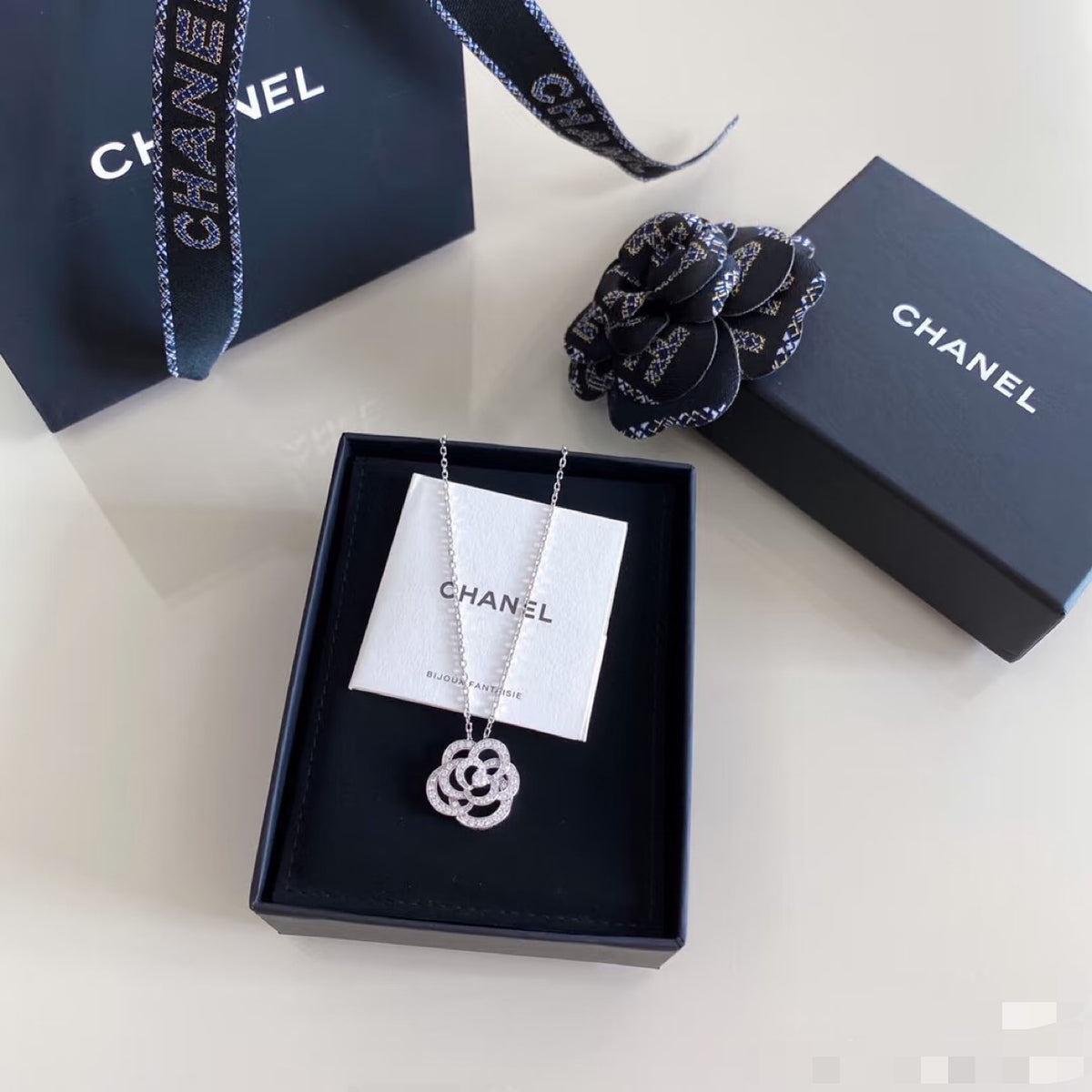 Camellia Pendant Necklace in Gold-Tone – Camellia Detail – Design 003 side detail