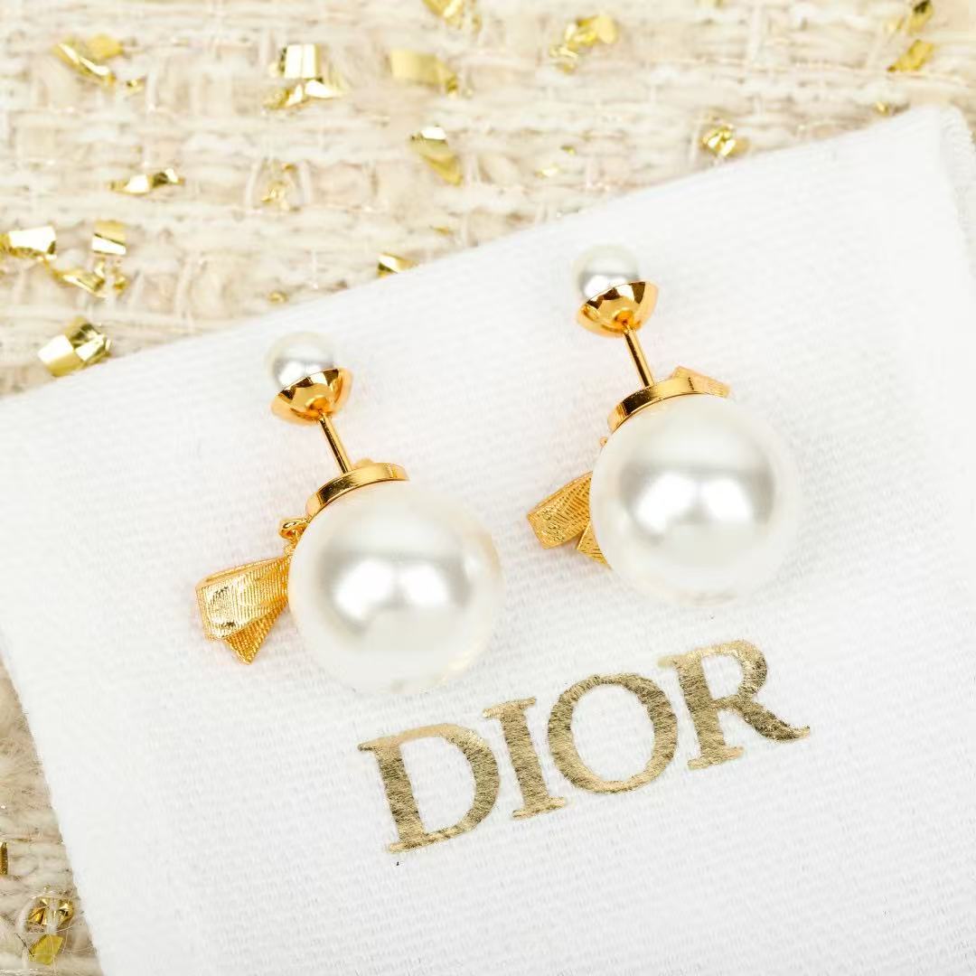 Bow & Butterfly Motif Statement Earrings in Polished Metal-Tone with Pearl-Style Detail – Design 002 styled view