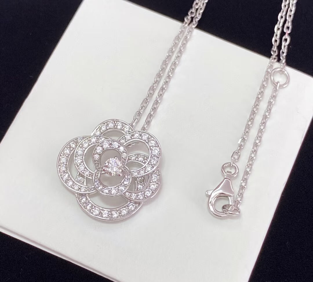 Camellia Pendant Necklace in Gold-Tone – Camellia Detail – Design 003 main product view