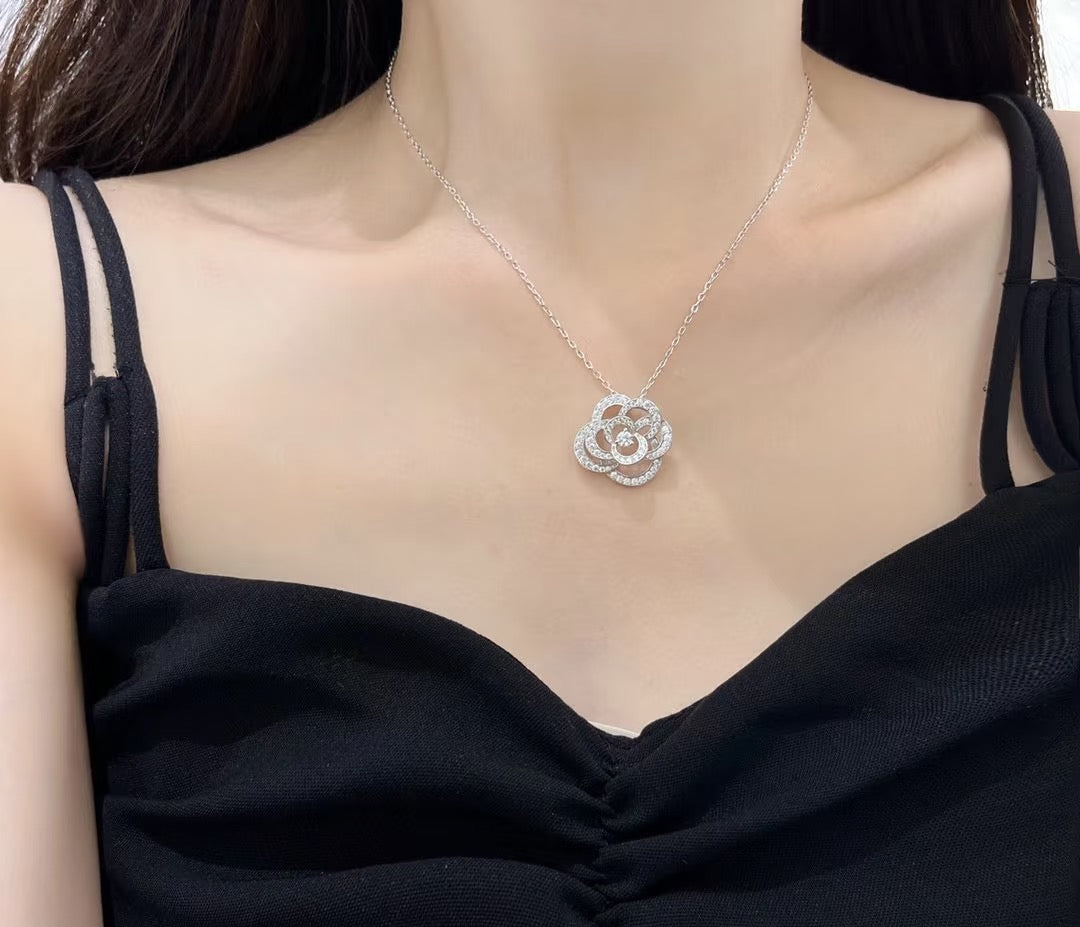 Camellia Pendant Necklace in Gold-Tone – Camellia Detail – Design 004 main product view