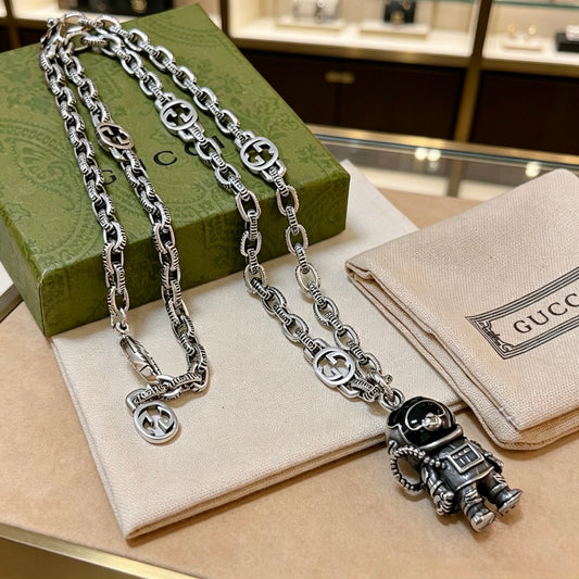 Double-G Emblem Pendant Necklace in Polished Metal-Tone – Vintage Detail – Design 007 main product view