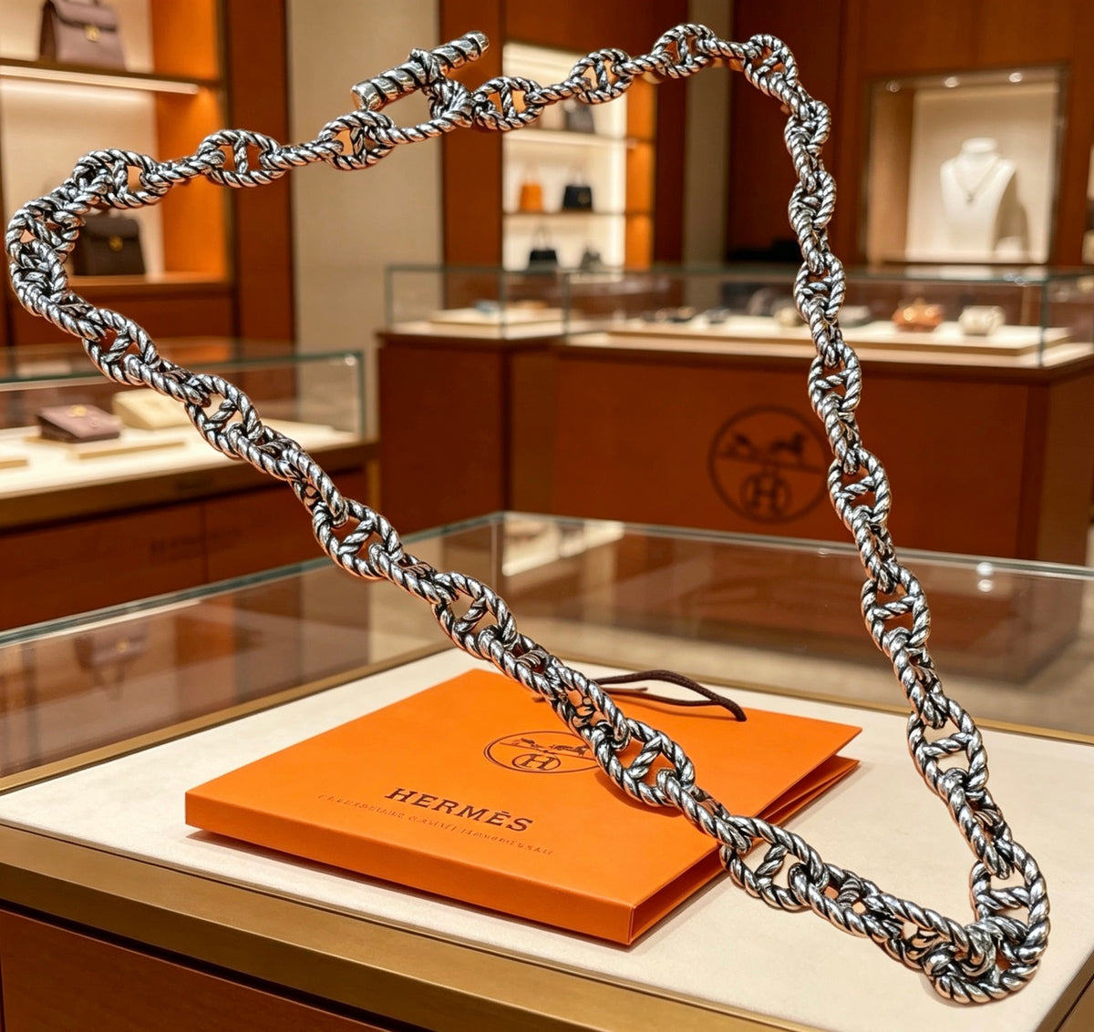 Martin Graham pendant necklace in polished metal-tone – close-up detail