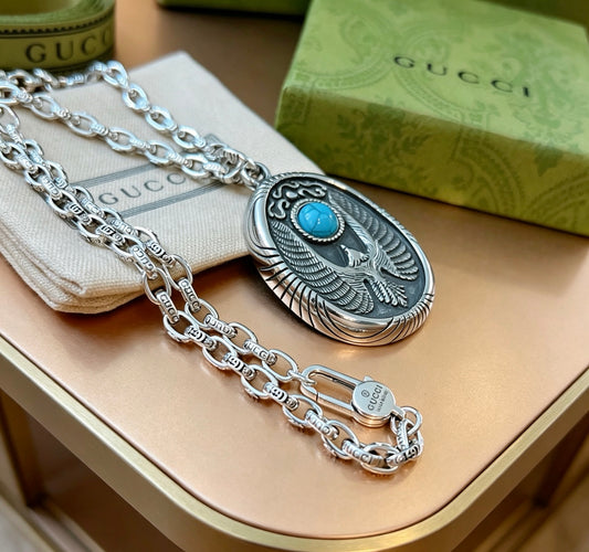 Double-G Emblem Pendant Necklace in Polished Metal-Tone – Vintage Detail – Design 002 main product view