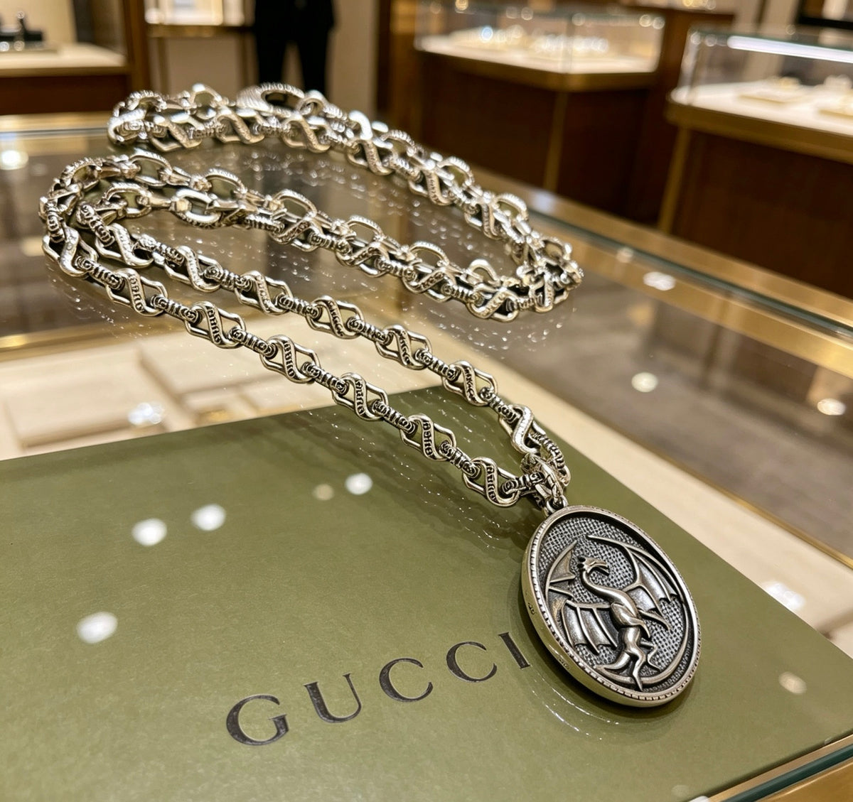 Double-G Emblem Pendant Necklace in Polished Metal-Tone – Design 005 main product view