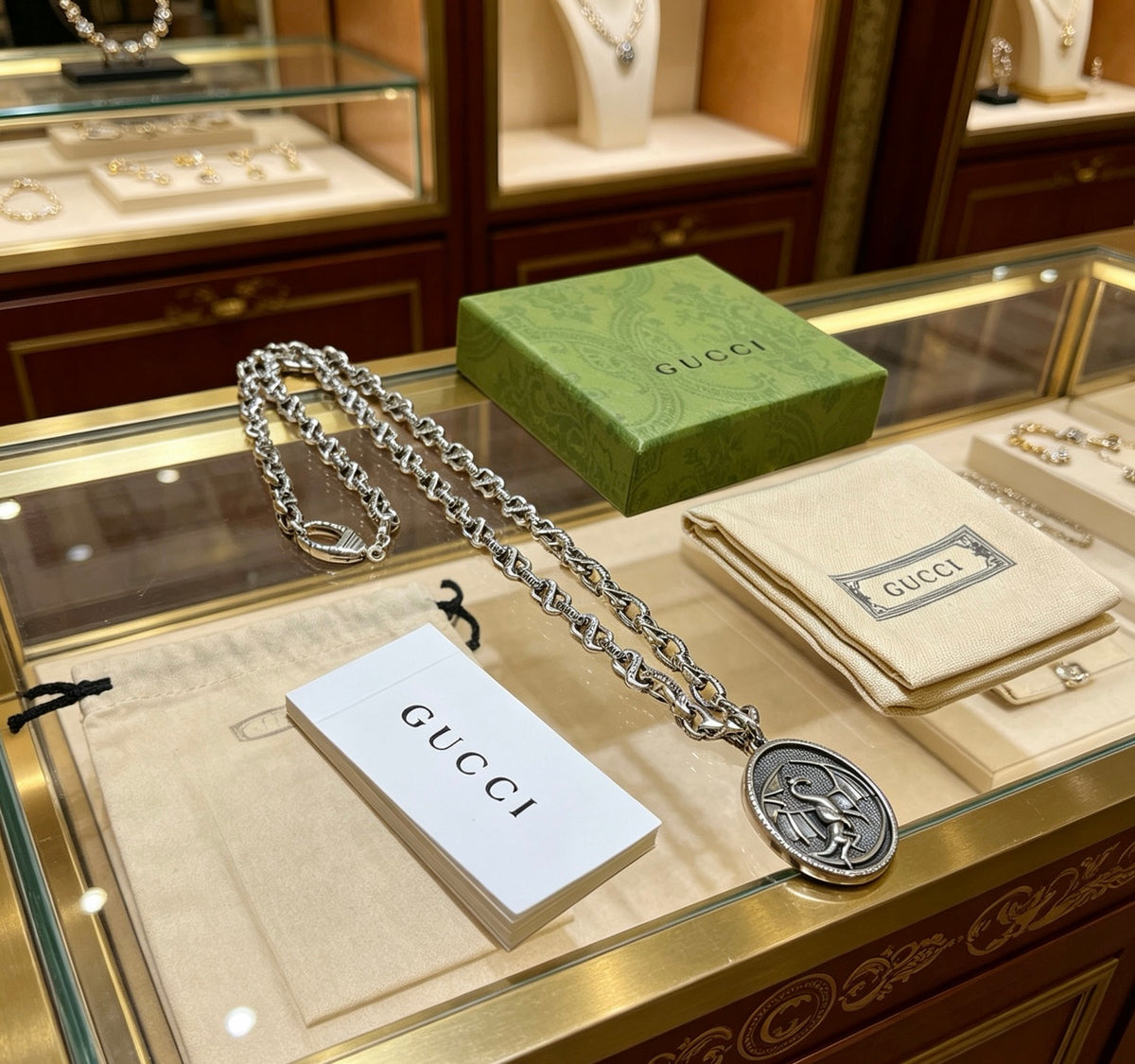 Double-G Emblem Pendant Necklace in Polished Metal-Tone – Design 005 main product view