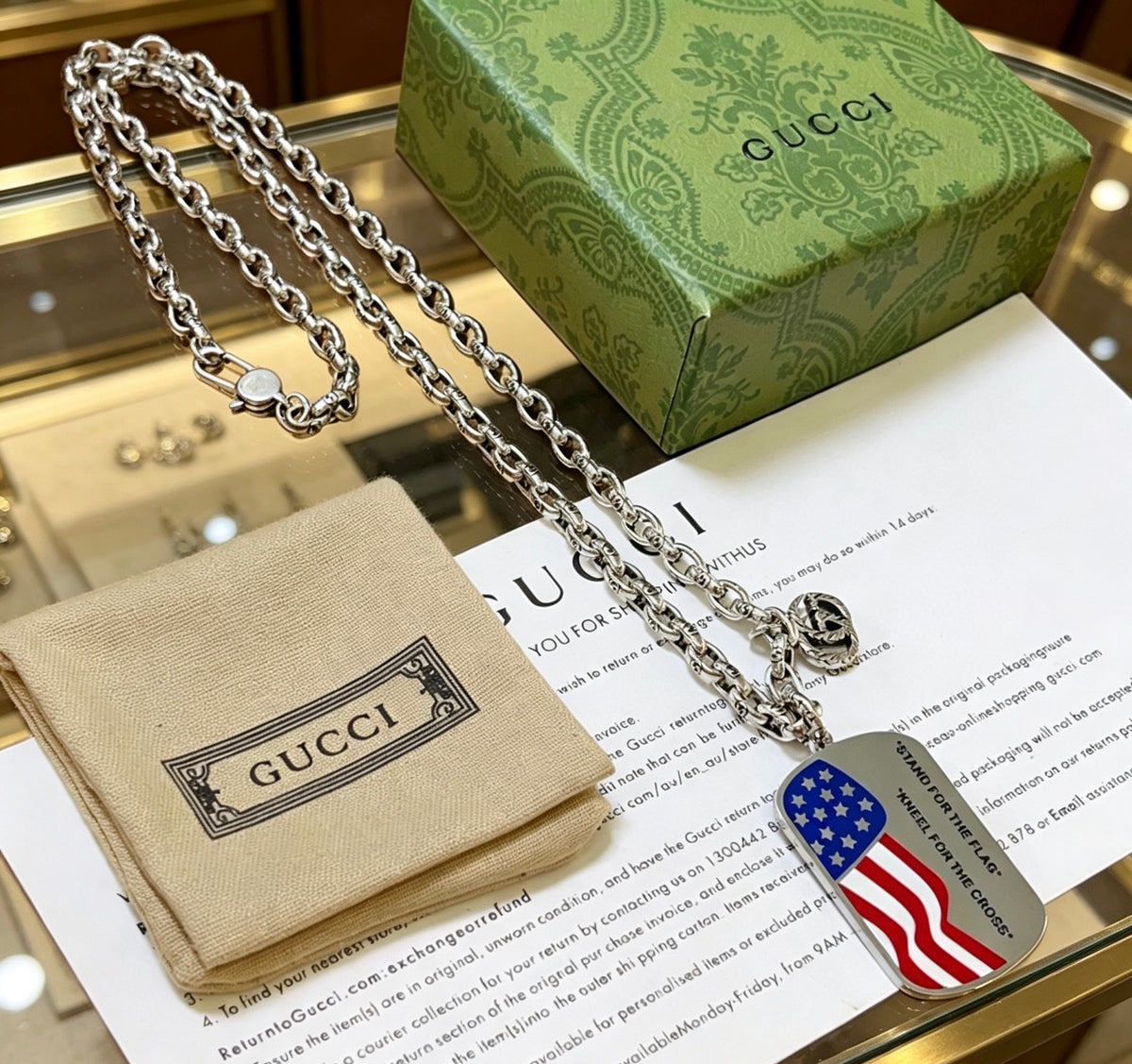 Double-G Emblem Pendant Necklace in Polished Metal-Tone – Design 002 detail view