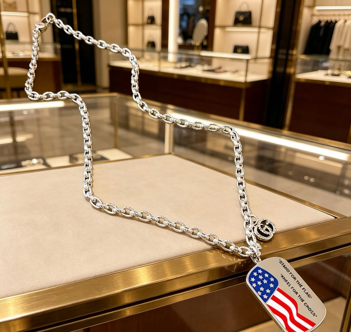 Double-G Emblem Pendant Necklace in Polished Metal-Tone – Design 002 front product view