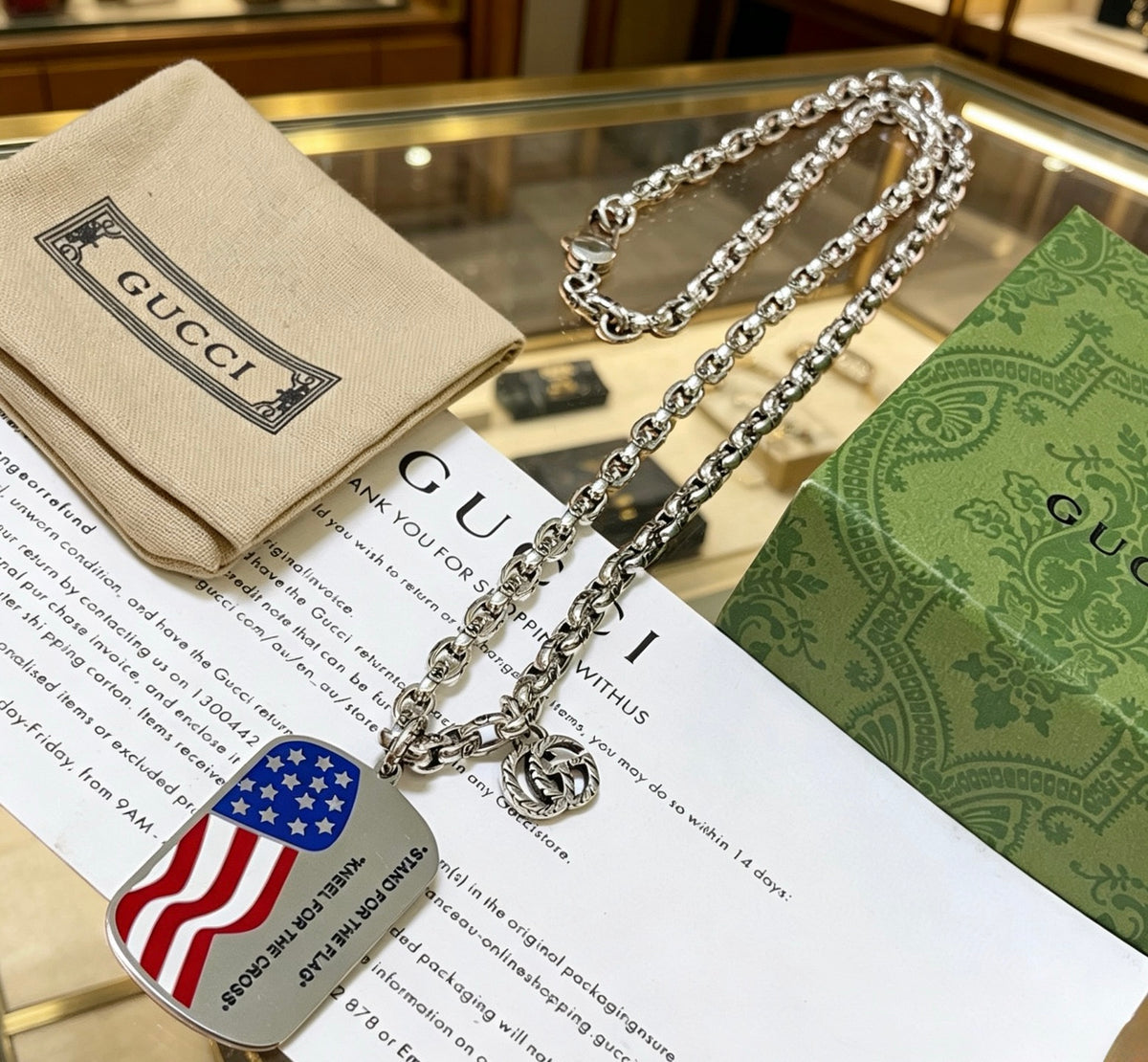 Double-G Emblem Pendant Necklace in Polished Metal-Tone – Design 002 main product view