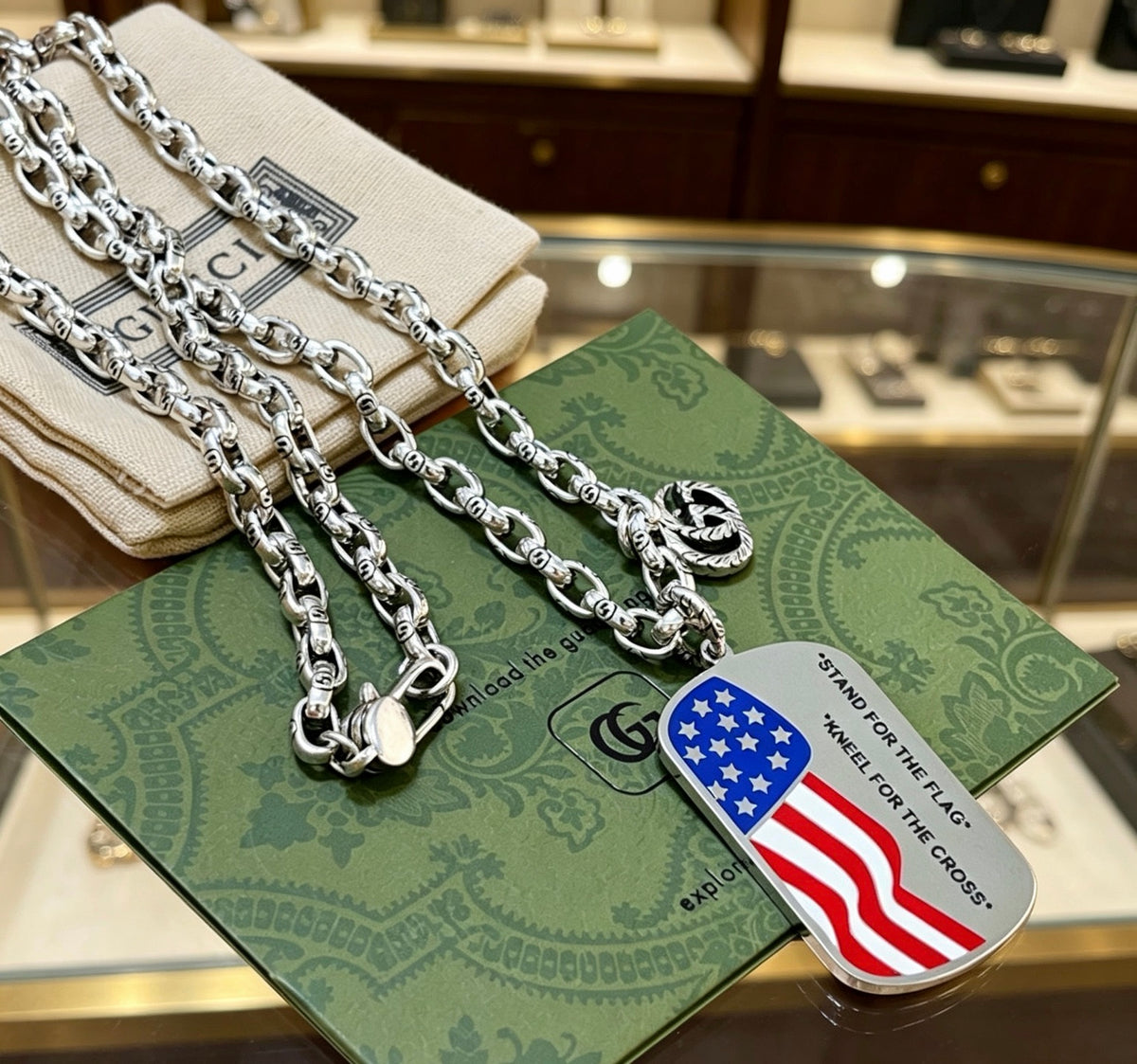 Double-G Emblem Pendant Necklace in Polished Metal-Tone – Design 016 styled product view