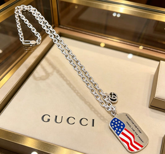 Double-G Emblem Pendant Necklace in Polished Metal-Tone – Design 002 main product view