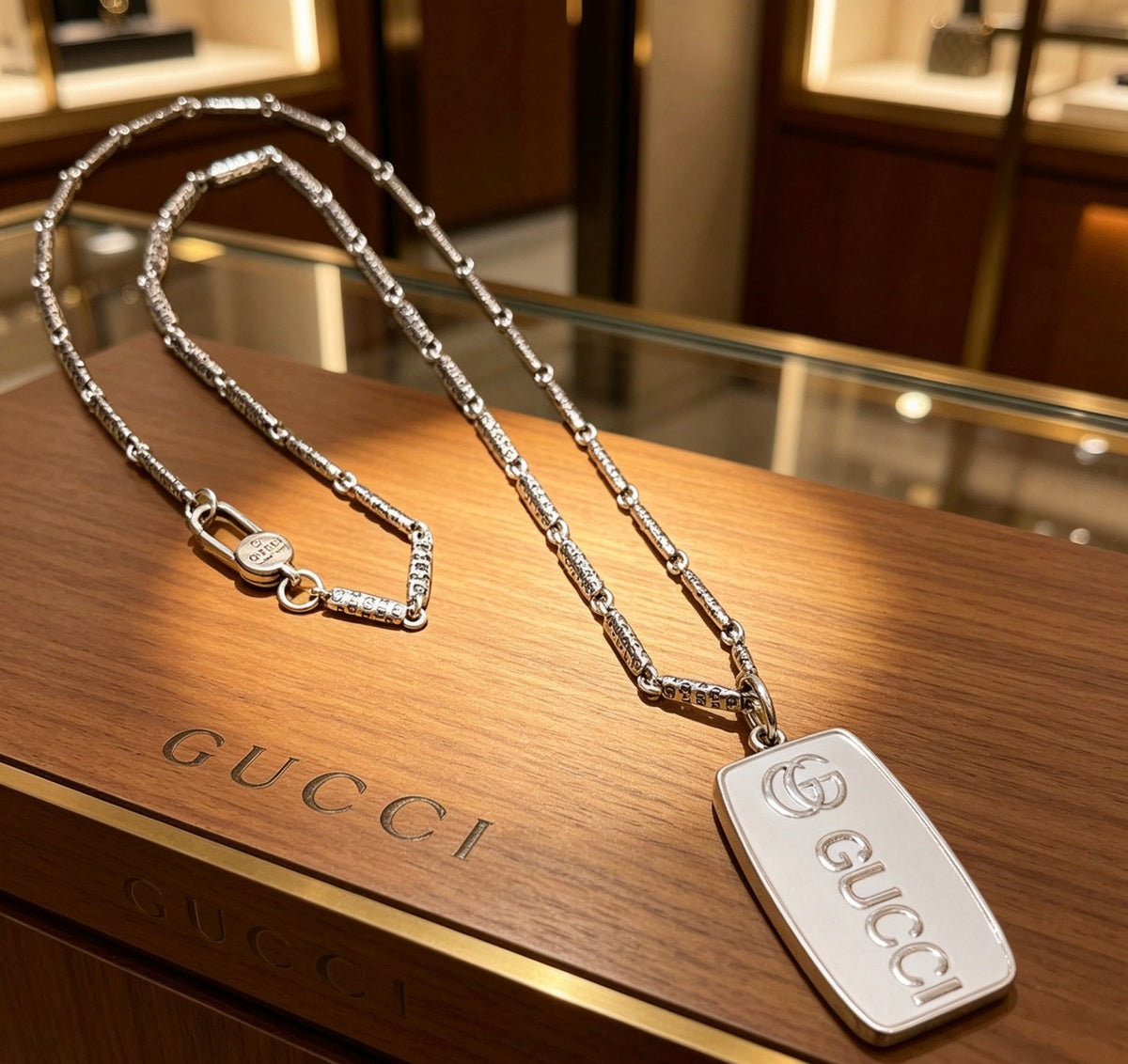 Double-G Emblem Pendant Necklace in Polished Metal-Tone – Design 001 main product view