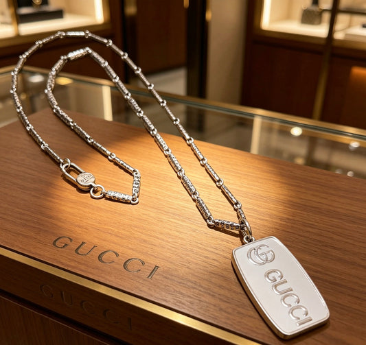 Double-G Emblem Pendant Necklace in Polished Metal-Tone – Design 001 main product view