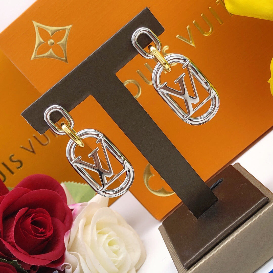 Geometric Emblem Stud Earrings in Gold-Tone – Design 002 front product view