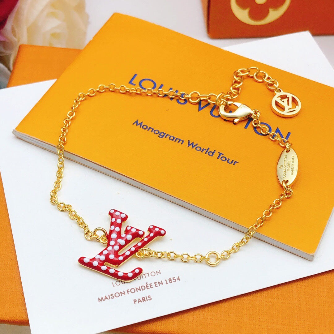 Geometric Emblem Bracelet in Gold-Tone – Red Detail main product view
