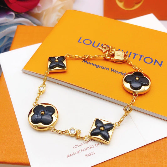 Floral Bracelet in Gold-Tone – Black Detail main product view