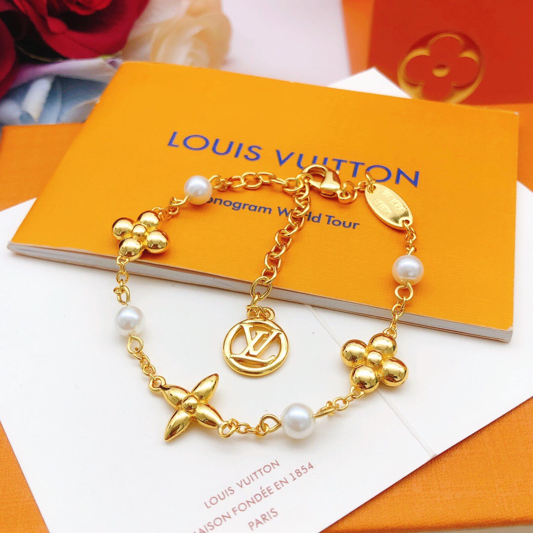 Geometric Emblem Bracelet in Gold-Tone – Pearl Detail – Design 002 main product view