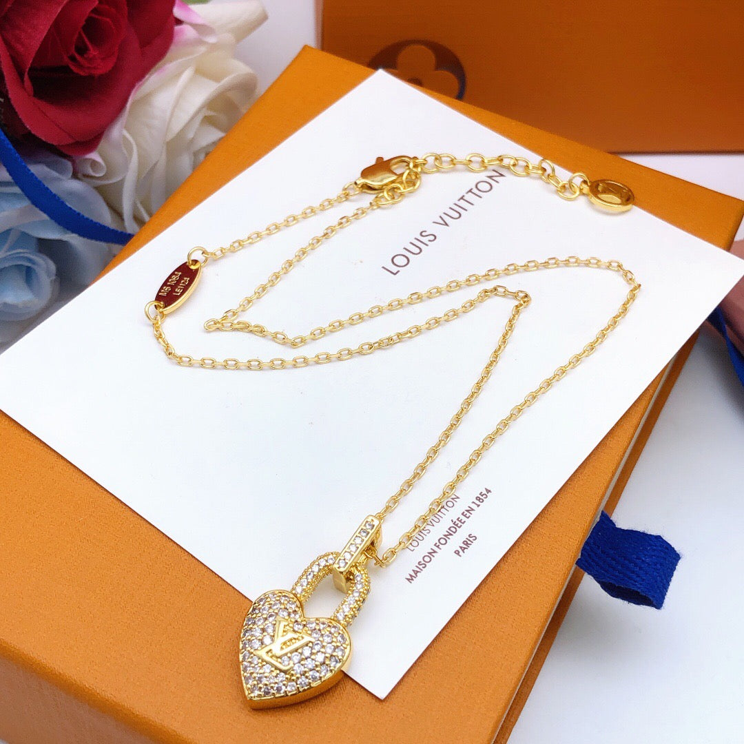 Heart Pendant Necklace in Gold-Tone – Design 002 front product view