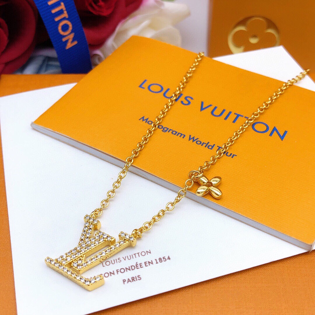Geometric Emblem Pendant Necklace in Gold-Tone – Design 004 front product view